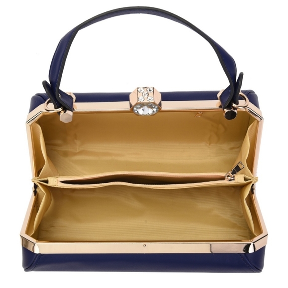 Navy Faux Leather Medium Size Tote Bag with Handle Drop and Shoulder Strap - Picture 5 of 12